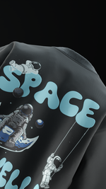 Load image into Gallery viewer, Space Traveller Puff print Oversized T-Shirt (Black)