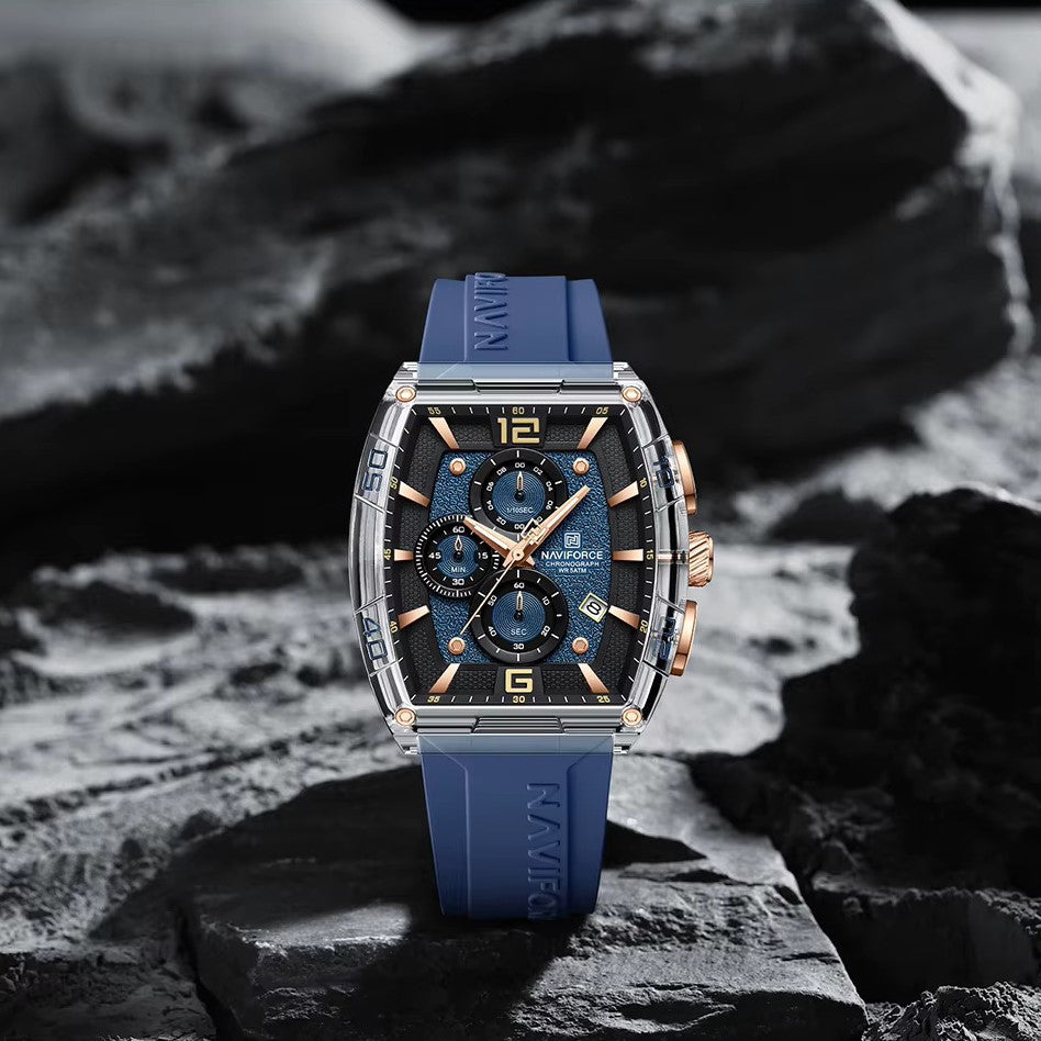 Premium silicone strap chronograph watch with multi-function dial and modern sporty look