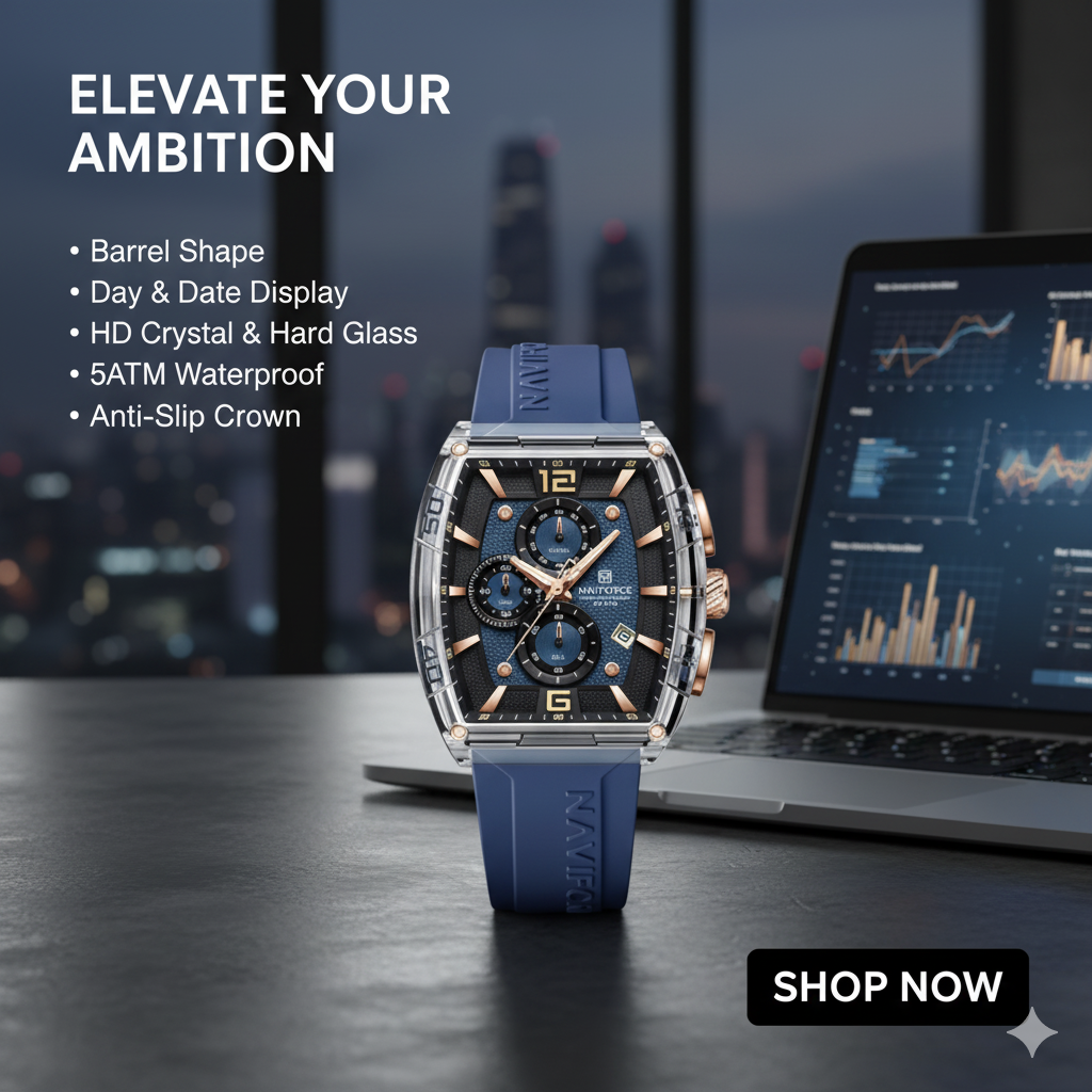 Premium silicone strap chronograph watch with multi-function dial and modern sporty look