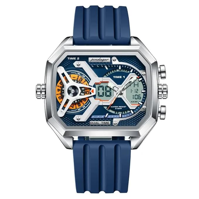 Sporty chronograph watch with silicone strap for men