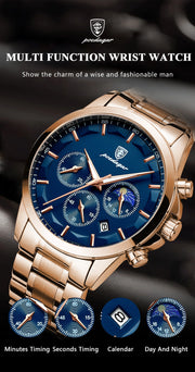 OneCloth 928 P928 Men Genuine Leather Stainless Band Quartz Watches Men's Reloj Business Waterproof Luminous Calendar Date Watch