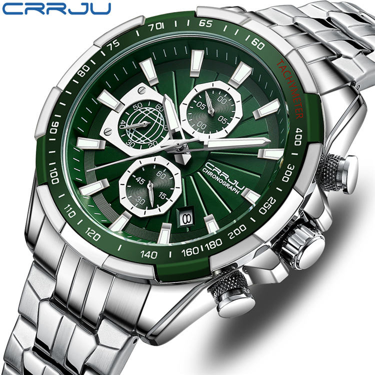 CRRJU 2305 Men's Quartz Watches Fashion Business Multifunction Chronograph with Auto Date and Luminous Hands