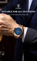 Load image into Gallery viewer, POEDAGAR 928 P928 Men Genuine Leather Stainless Band Quartz Watches Men&#39;s Reloj Business Waterproof Luminous Calendar Date Watch
