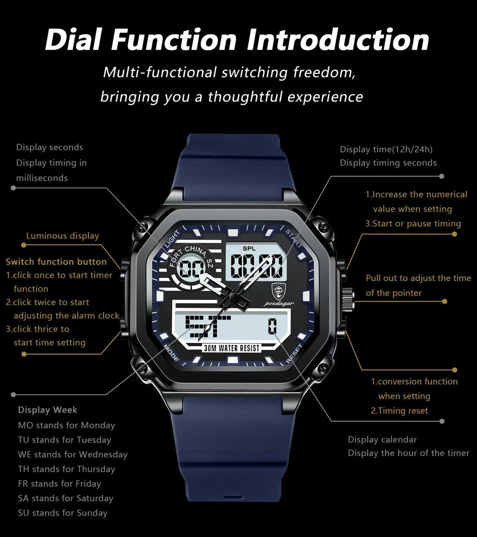 OneCloth 993 Top Luxury Silicone Strap Quartz Digital Men's Watch