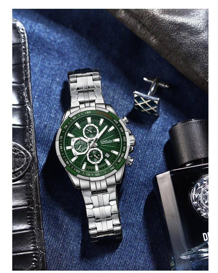 CRRJU 2305 Men's Quartz Watches Fashion Business Multifunction Chronograph with Auto Date and Luminous Hands