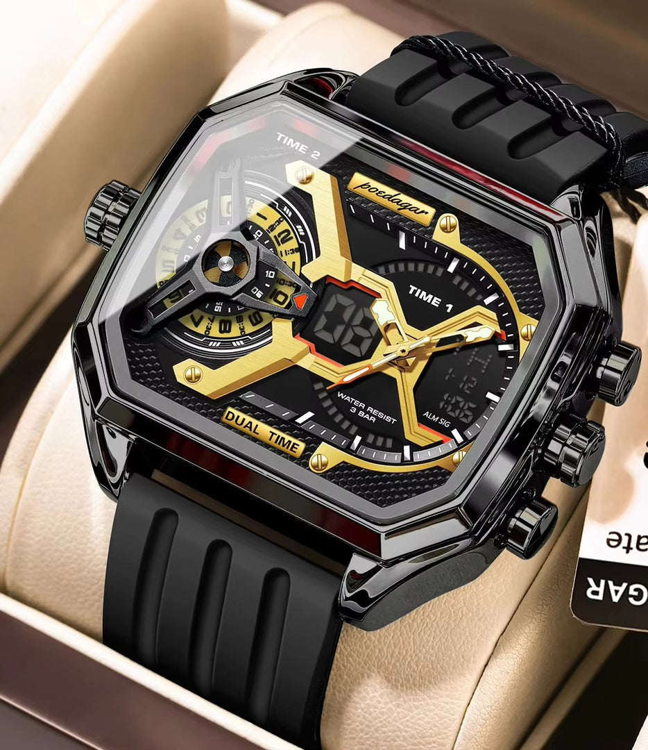 POEDAGAR E106 Top Luxury Men Clock LED Calendar Luminous Man Wristwatch Electronic Silicone Strap Quartz Digital Men's Watches